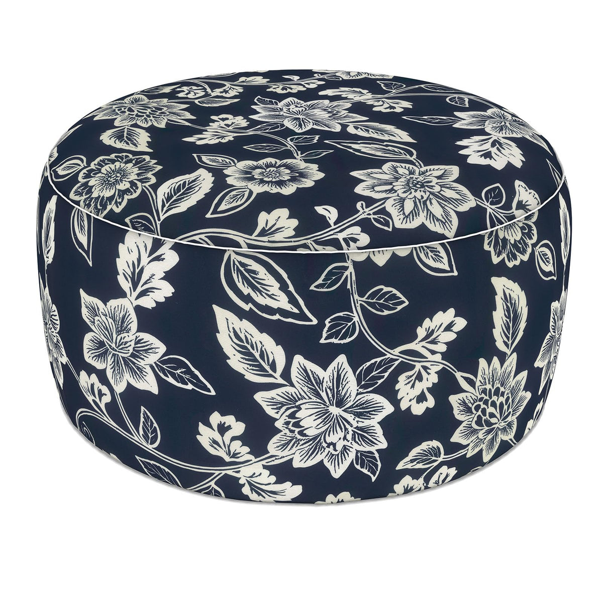 LVTXIII puff frontal en Elegant Vines Navy mostrando diseño y funcionalidad