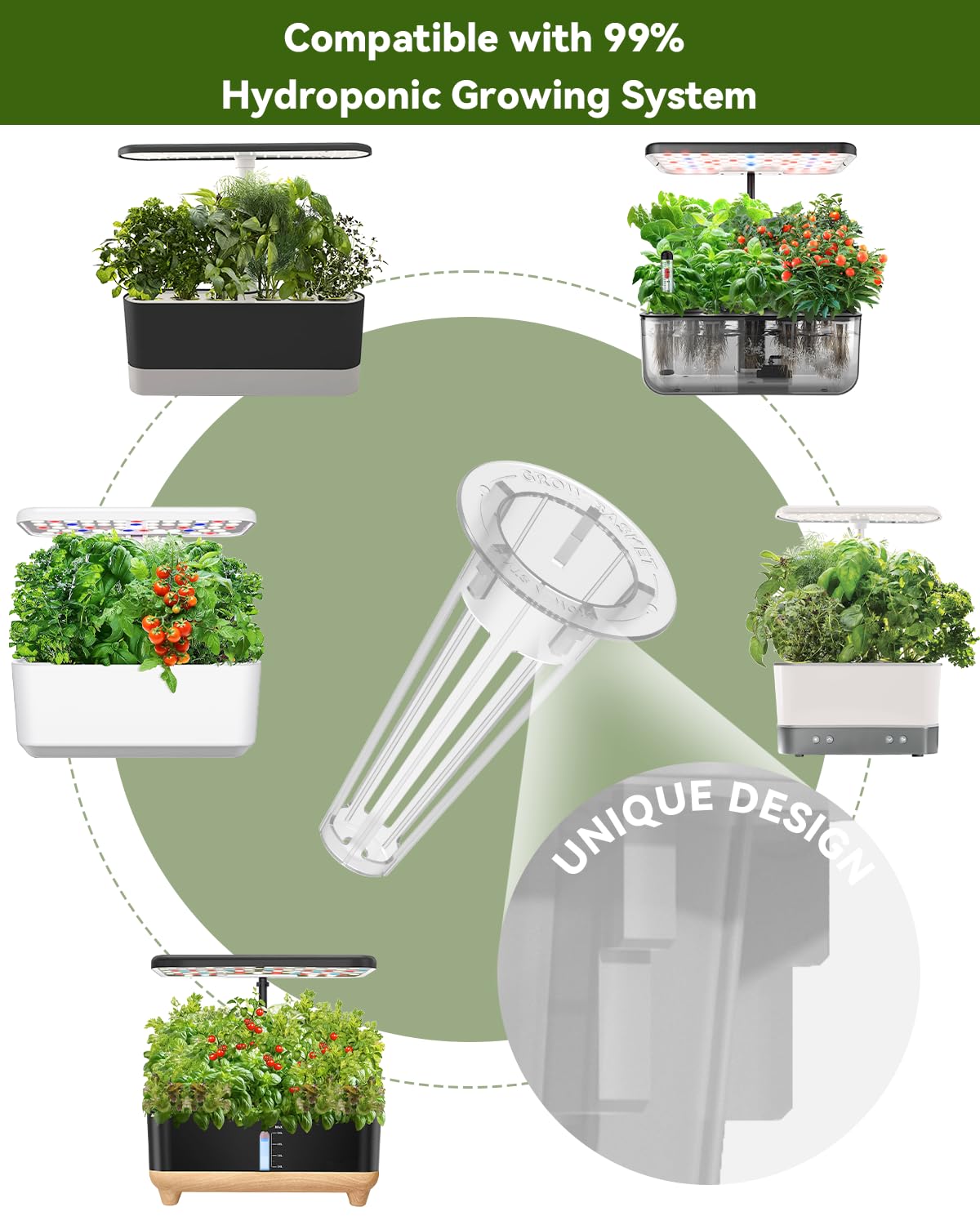 LYKOCLEAN pods instalados en AeroGarden en uso, facilita cultivo interior año round