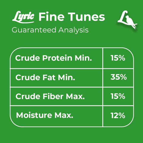Lyric etiqueta con lista de ingredientes y beneficios para aves