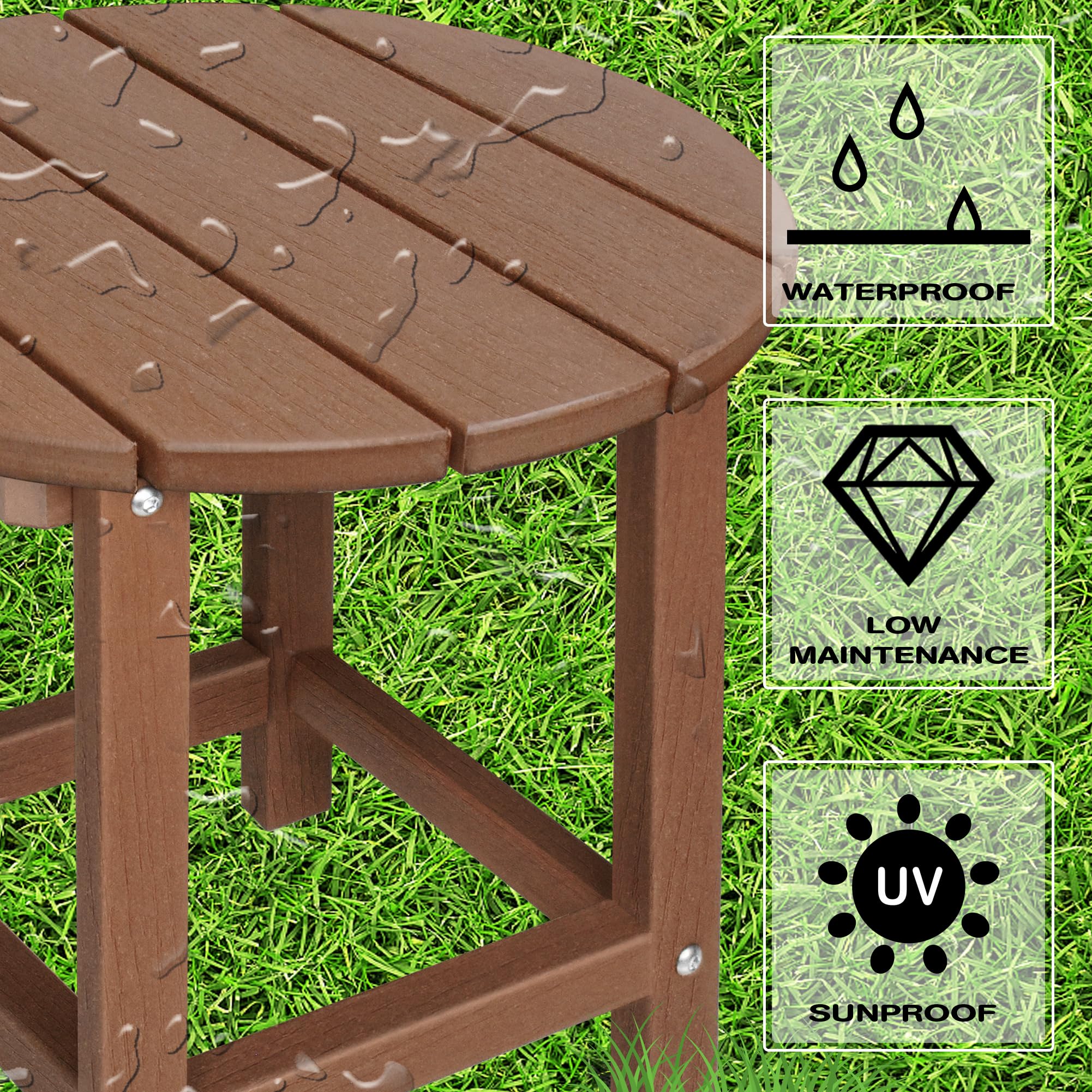 LZRS mesa en uso junto a silla Adirondack, comodidad exterior