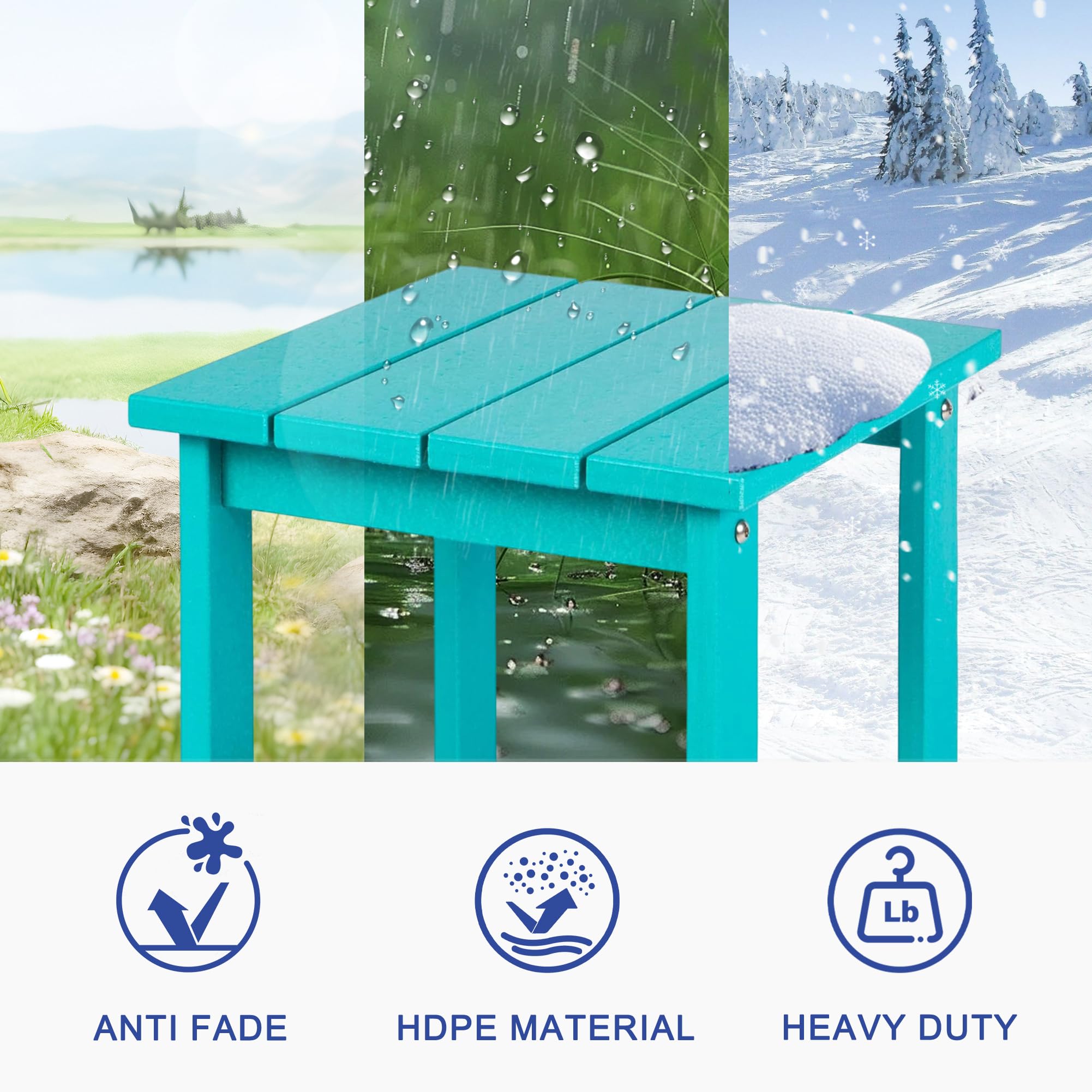 LZRS mesa en uso junto a silla Adirondack facilitando comodidad
