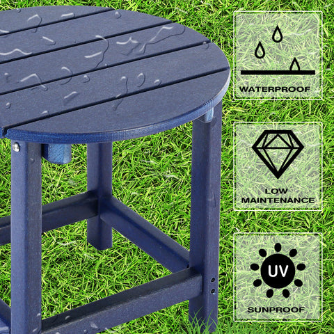 LZRS mesa en uso junto a silla Adirondack facilitando bebidas y libros