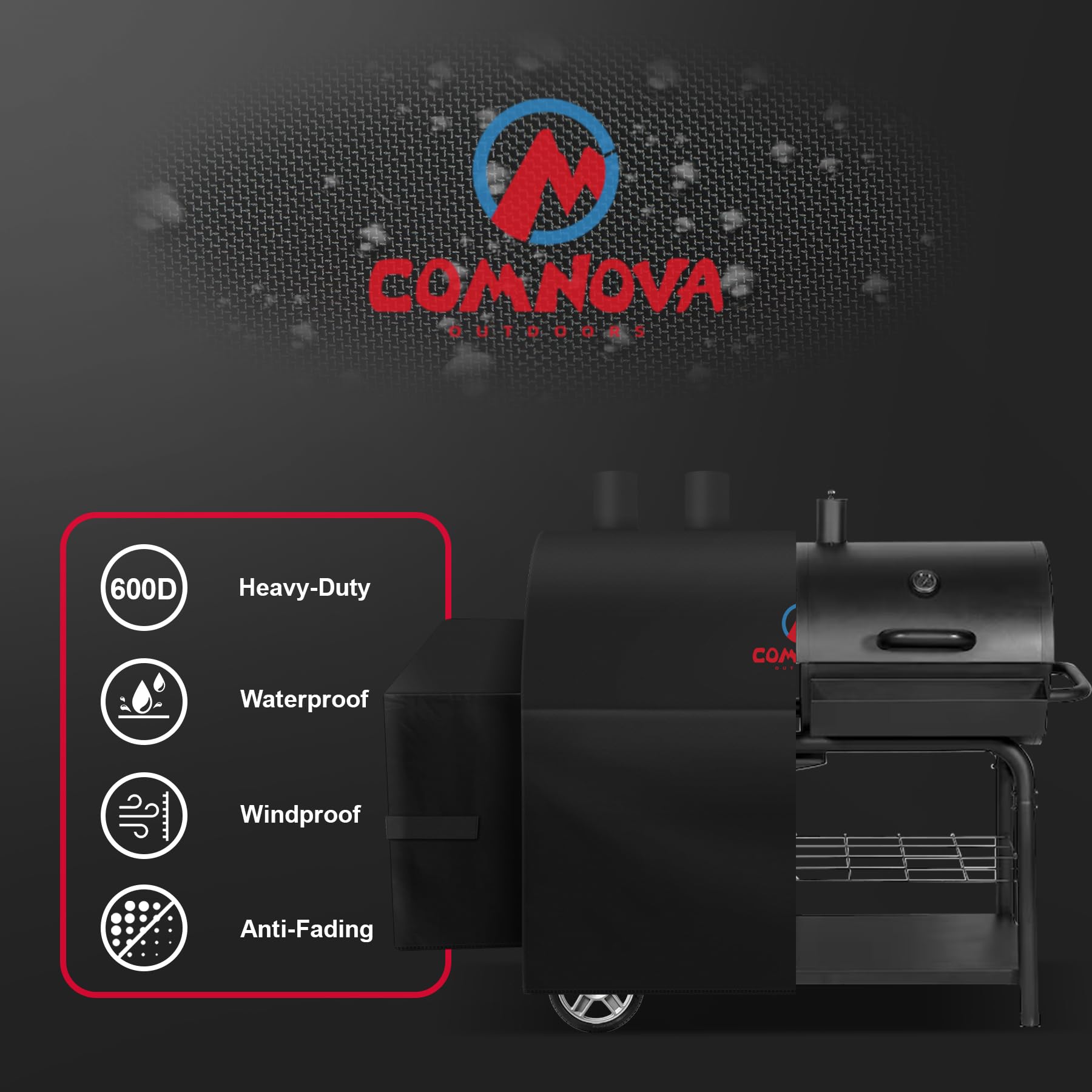M COMNOVA OUTDOORS funda colocada en parrilla en uso exterior