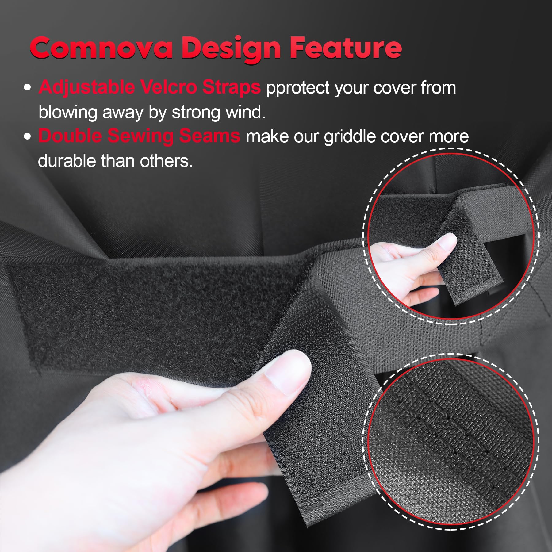 M COMNOVA OUTDOORS etiqueta de prueba UV que destaca durabilidad y color estable