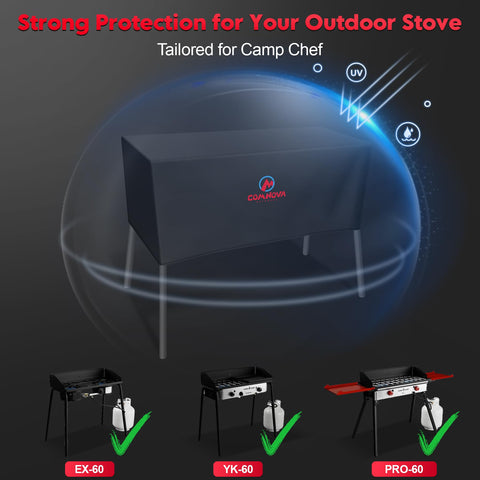 M COMNOVA OUTDOORS funda colocada en estufa durante camping, protección total