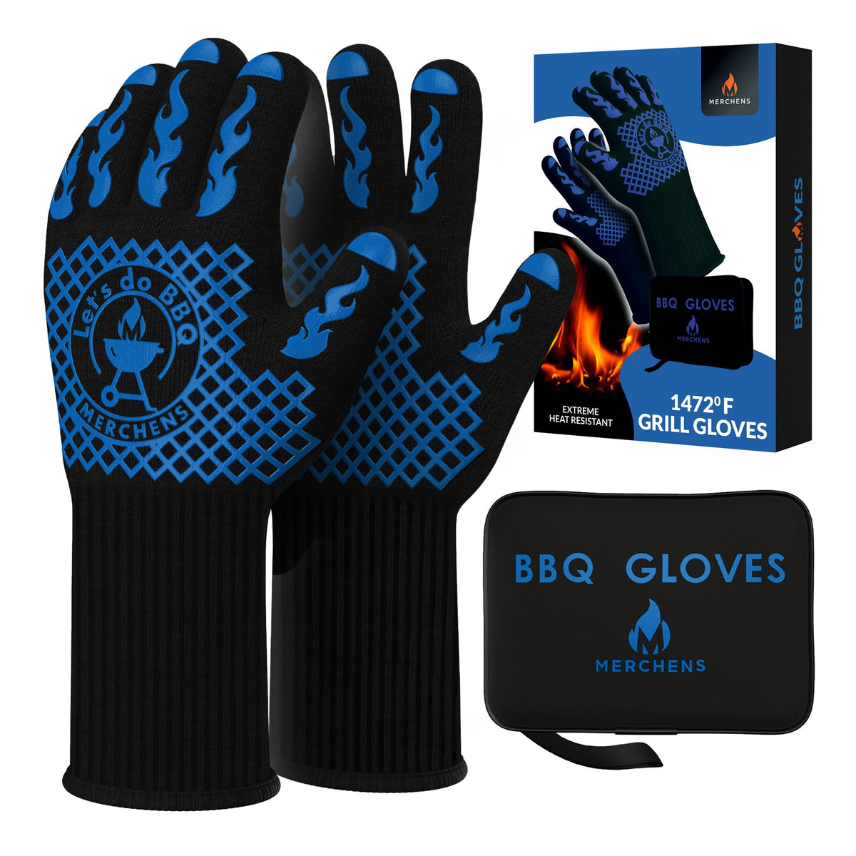 M MERCHENS guantes frente y empaque, protección inmediata y presentación lista para regalo