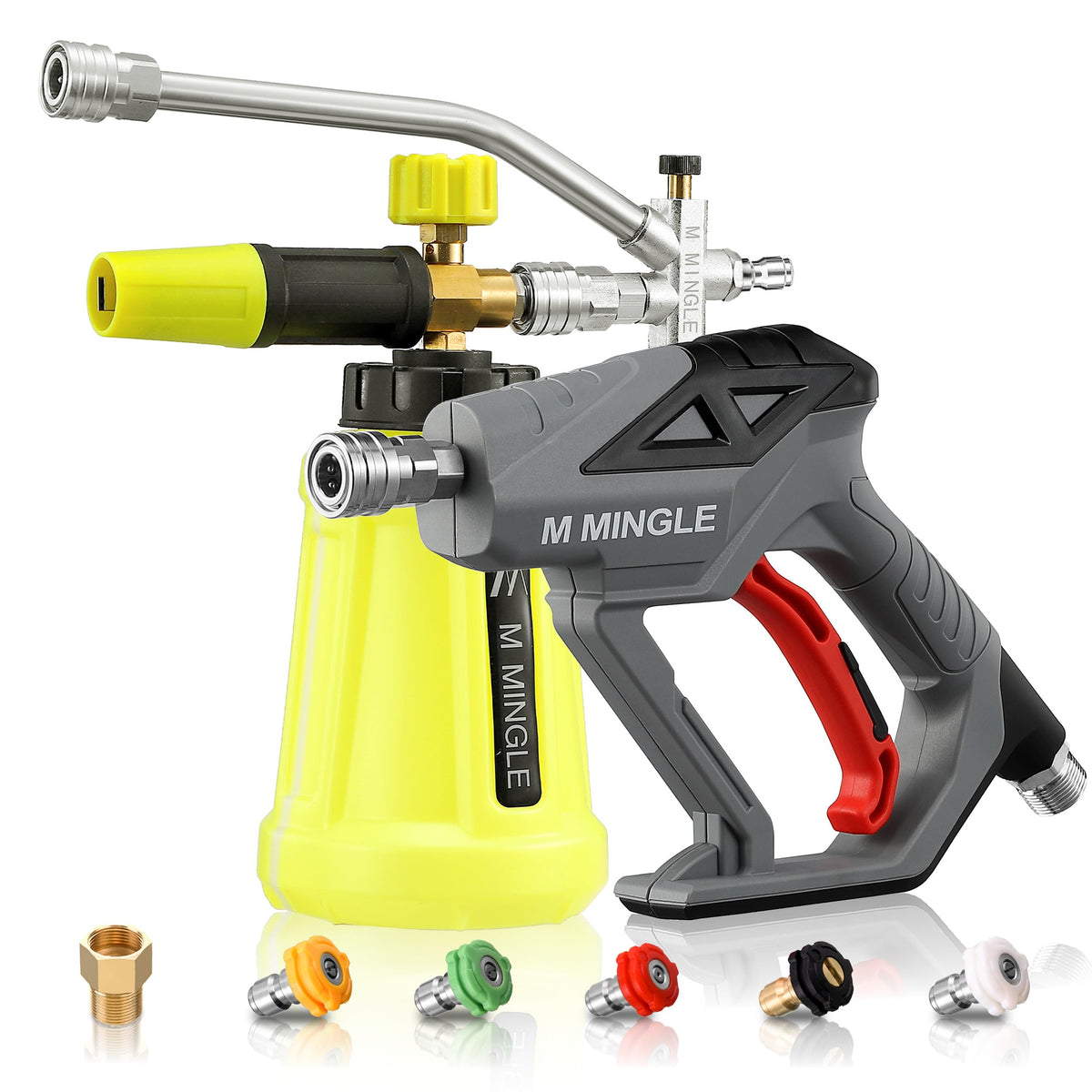 M MINGLE pistola frontal mostrando diseño ergonómico y control mejorado