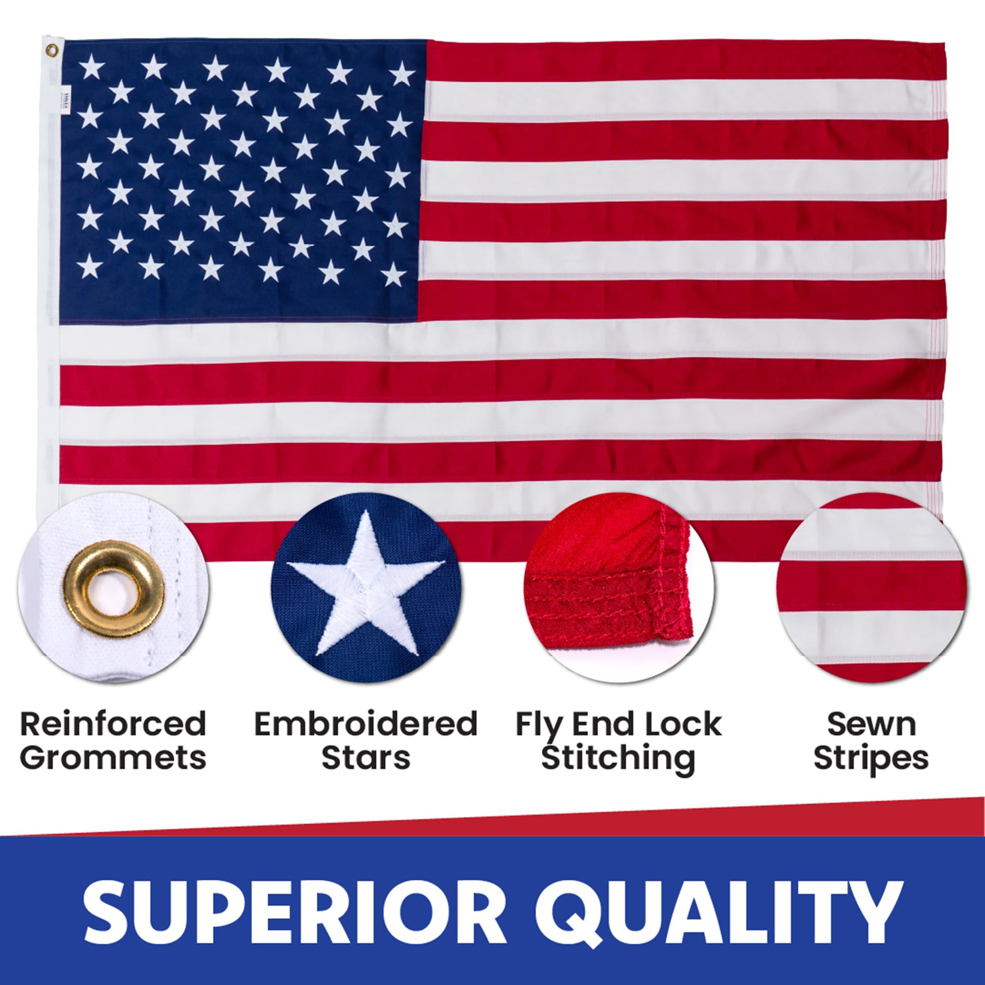 Made in USA Flags textura del poliéster resistente mostrando tejido duradero