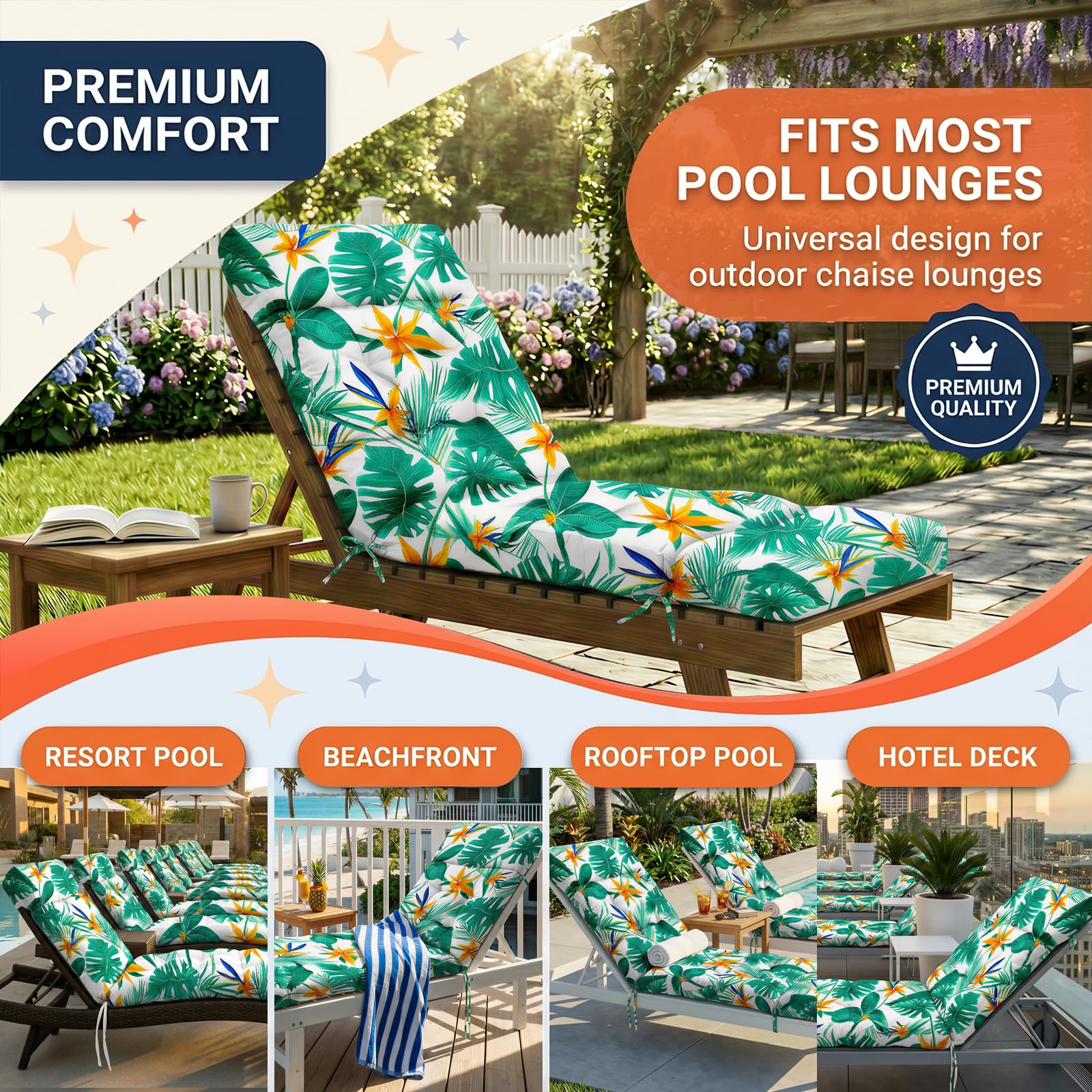 MAGIC ELEPHANT cojín colocado en chaise lounge junto a piscina para relax