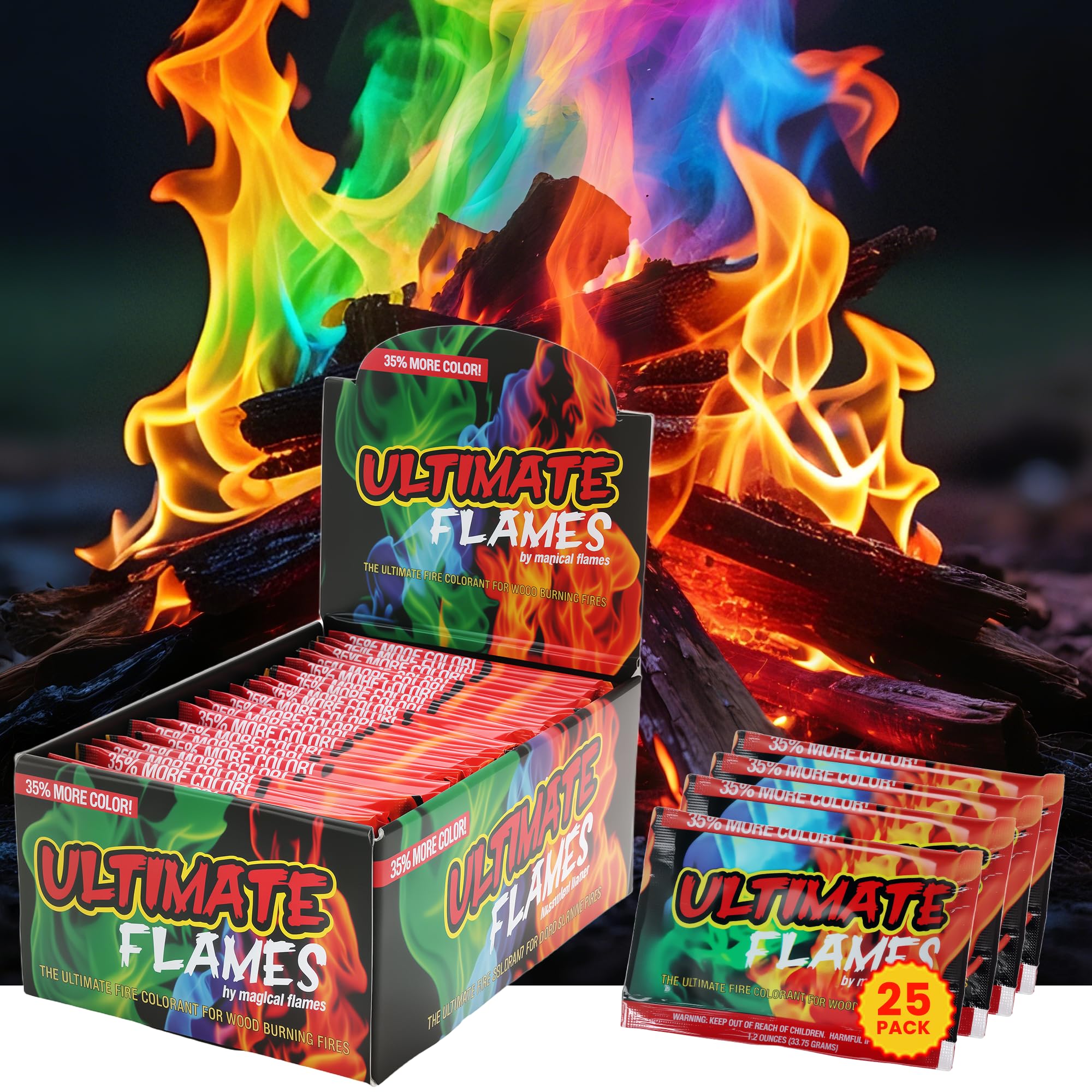 Magical Flames pack frontal mostrando 25 sobres, atractivo visual