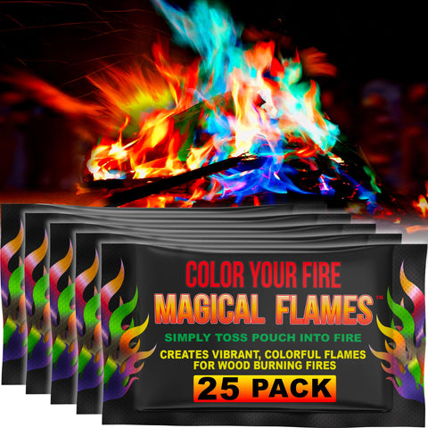 Magical Flames paquete frente mostrando 25 sobres y beneficio visual