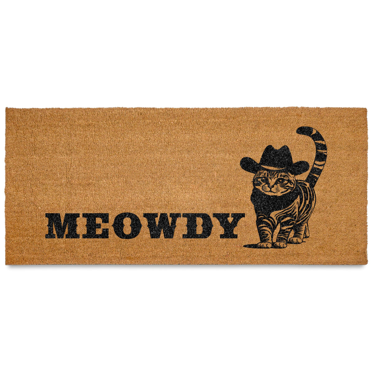 MAINEVENT felpudo Meowdy vista frontal con diseño de gato, bienvenida llamativa