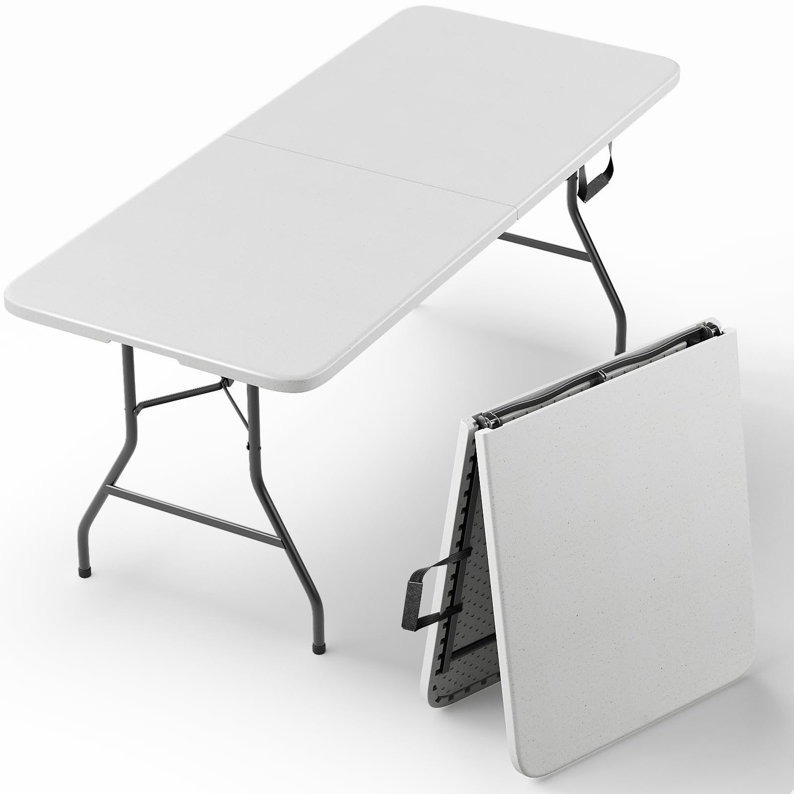 MAKE CHANGES vista frontal de la mesa plegable blanca, ideal para eventos