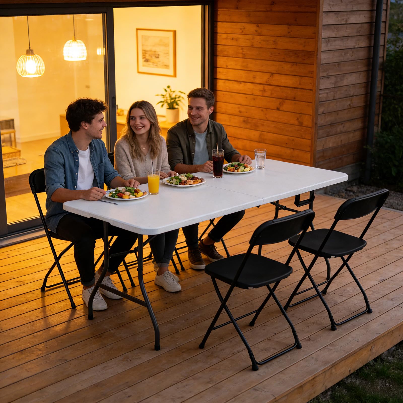 MAKE CHANGES mesa en exterior durante BBQ, soporte seguro para eventos