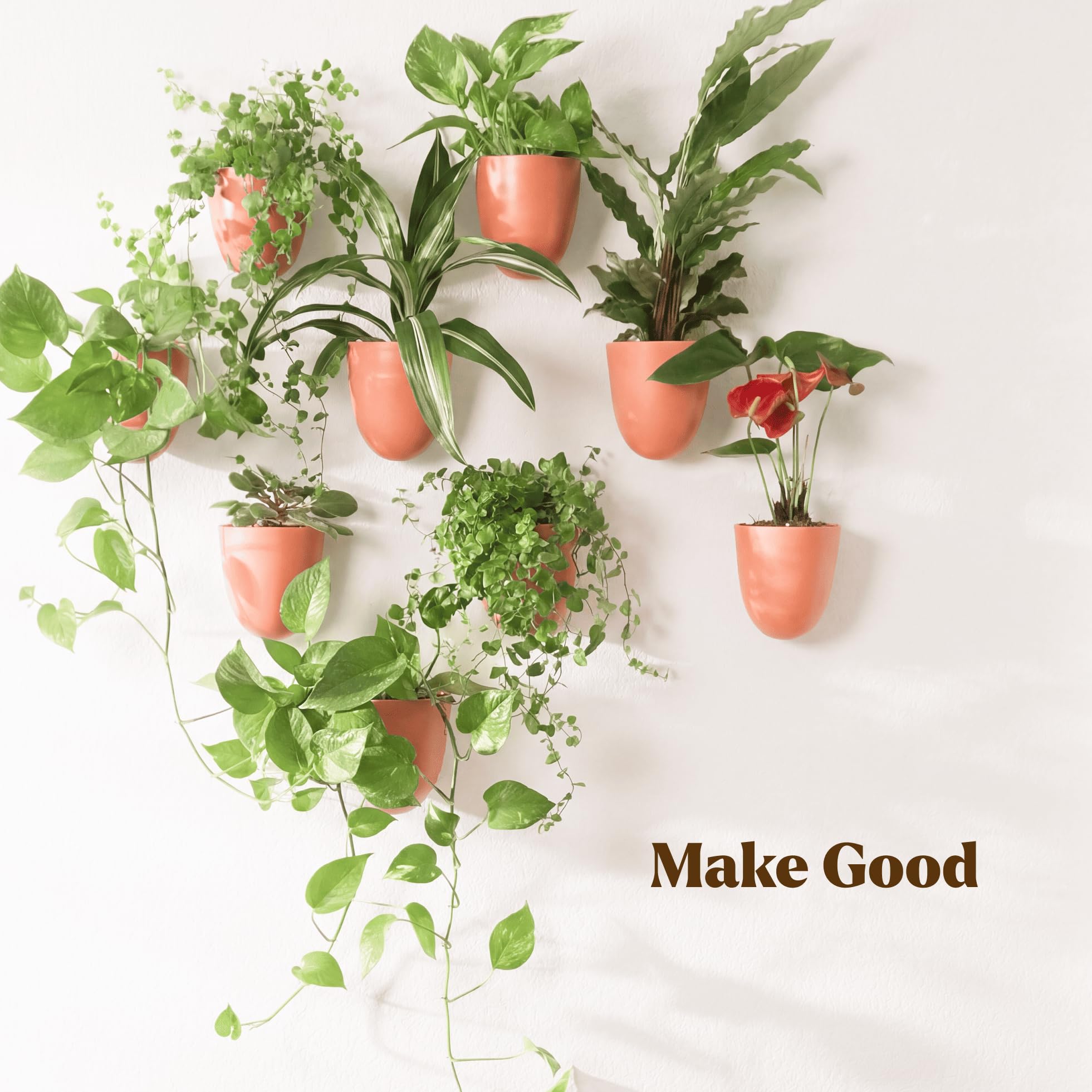 Make Good jardín vertical montado con seis PlantPod Luxe en pared