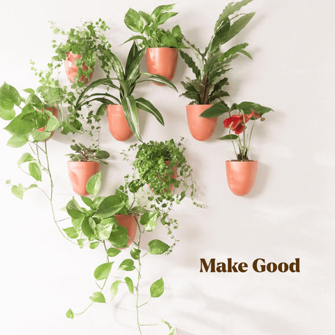 Make Good jardín vertical montado con seis PlantPod Luxe en pared