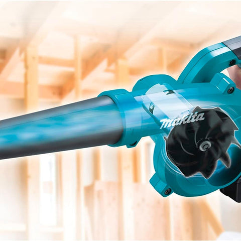 Makita DUB185Z funcionando como aspirador con bolsa recolectora