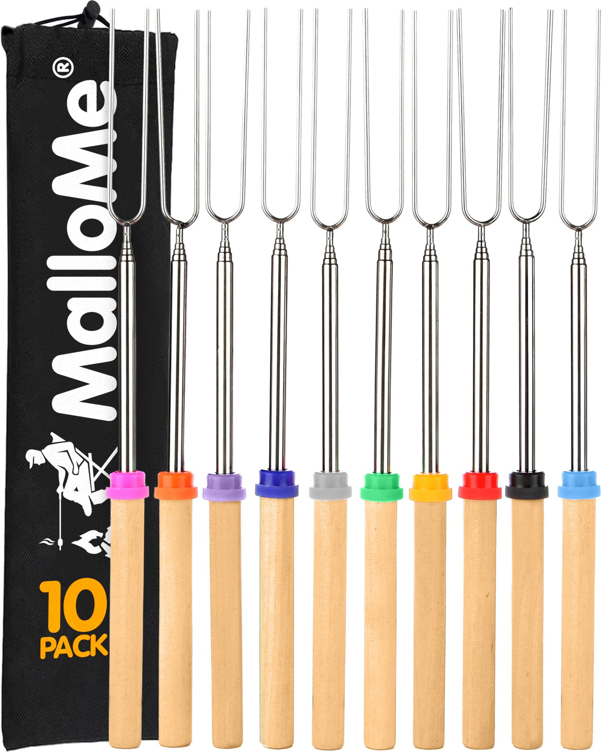 MalloMe caja frontal del producto mostrando 10 palos resistentes y completos