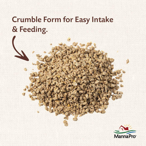 Manna Pro textura de crumbles visible para fácil consumo