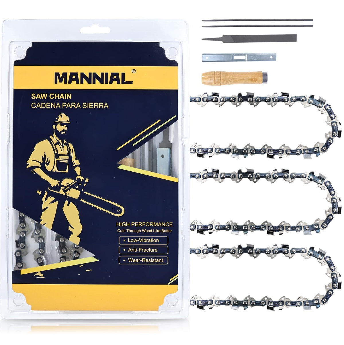 Mannial pack frontal mostrando las tres cadenas y cajas, ideal para reposición rápida