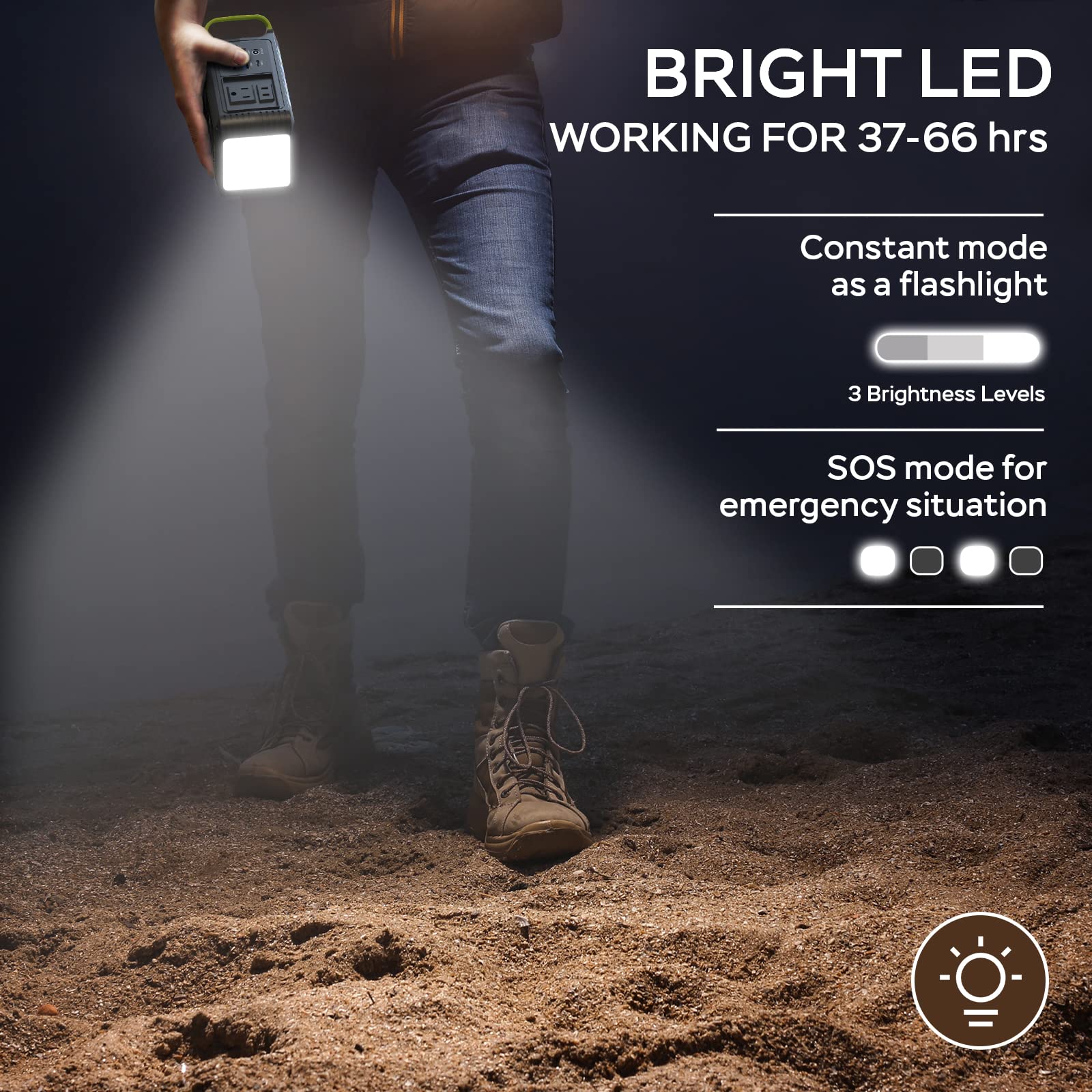MARBERO luz LED encendida en noche, ofrece iluminación prolongada y SOS