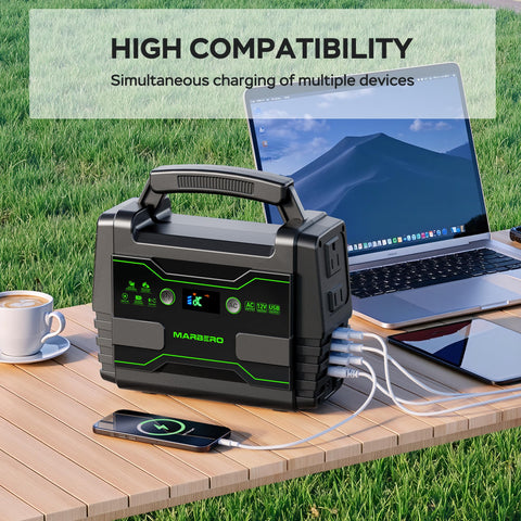 MARBERO M155 alimentando luces en camping, energía confiable al aire libre