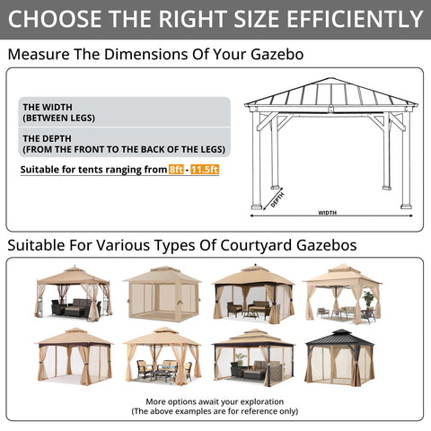 MASTERCANOPY comparación de tamaño ajustado a gazebo 10x12 ft