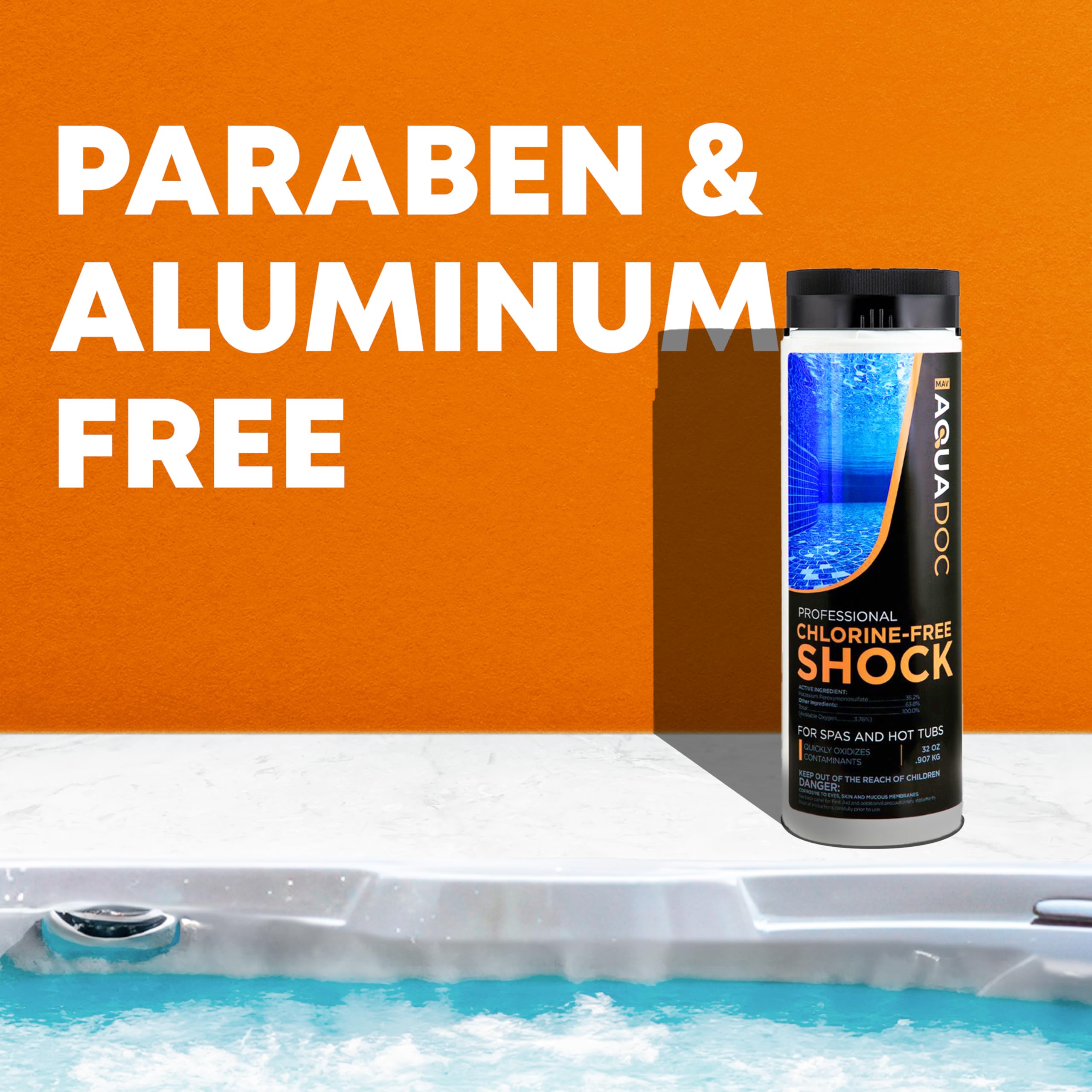 MAV AquaDoc polvo disolviéndose en agua del jacuzzi, oxigenación eficaz