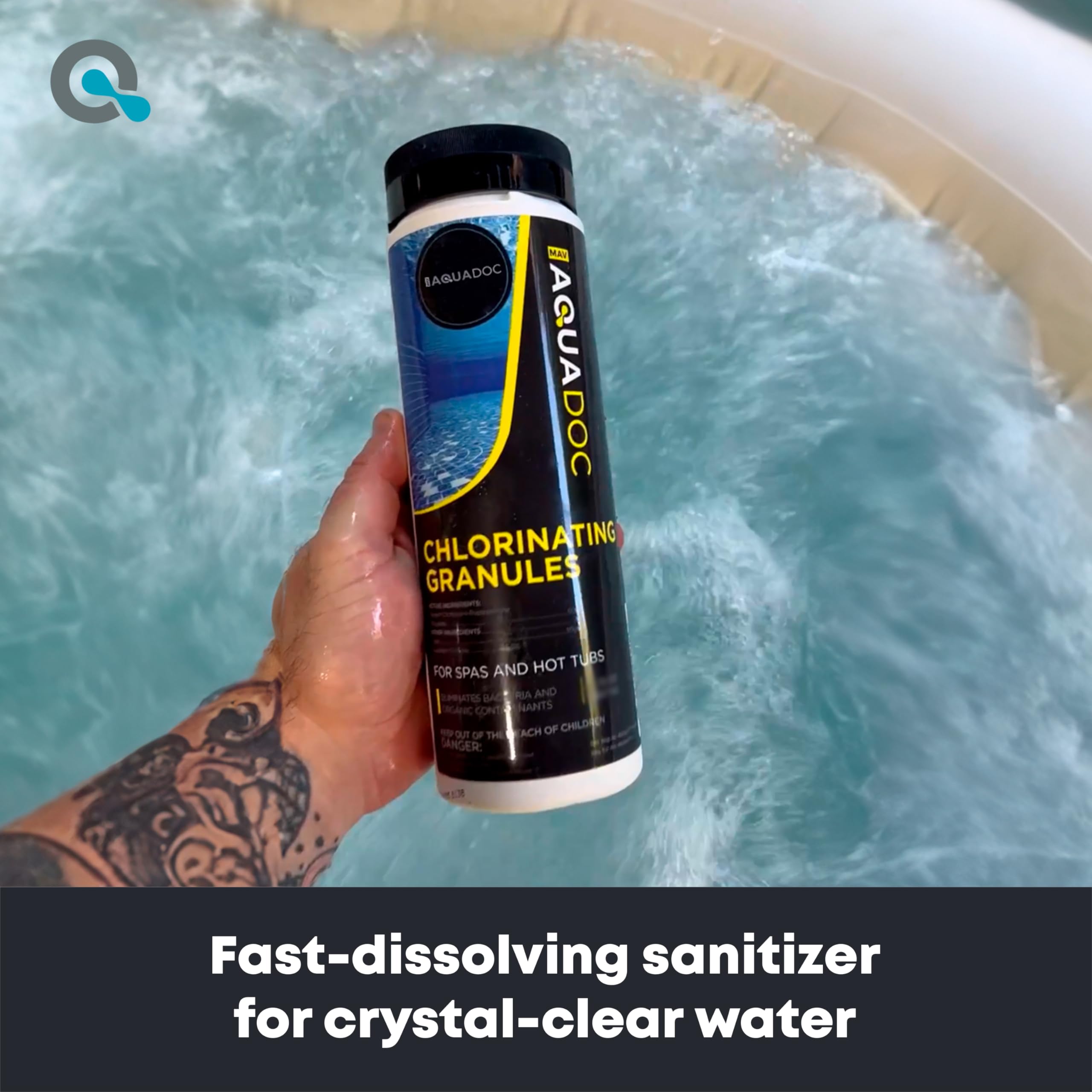 AquaDoc detalle de gránulos mostrando textura y rápida disolución en agua