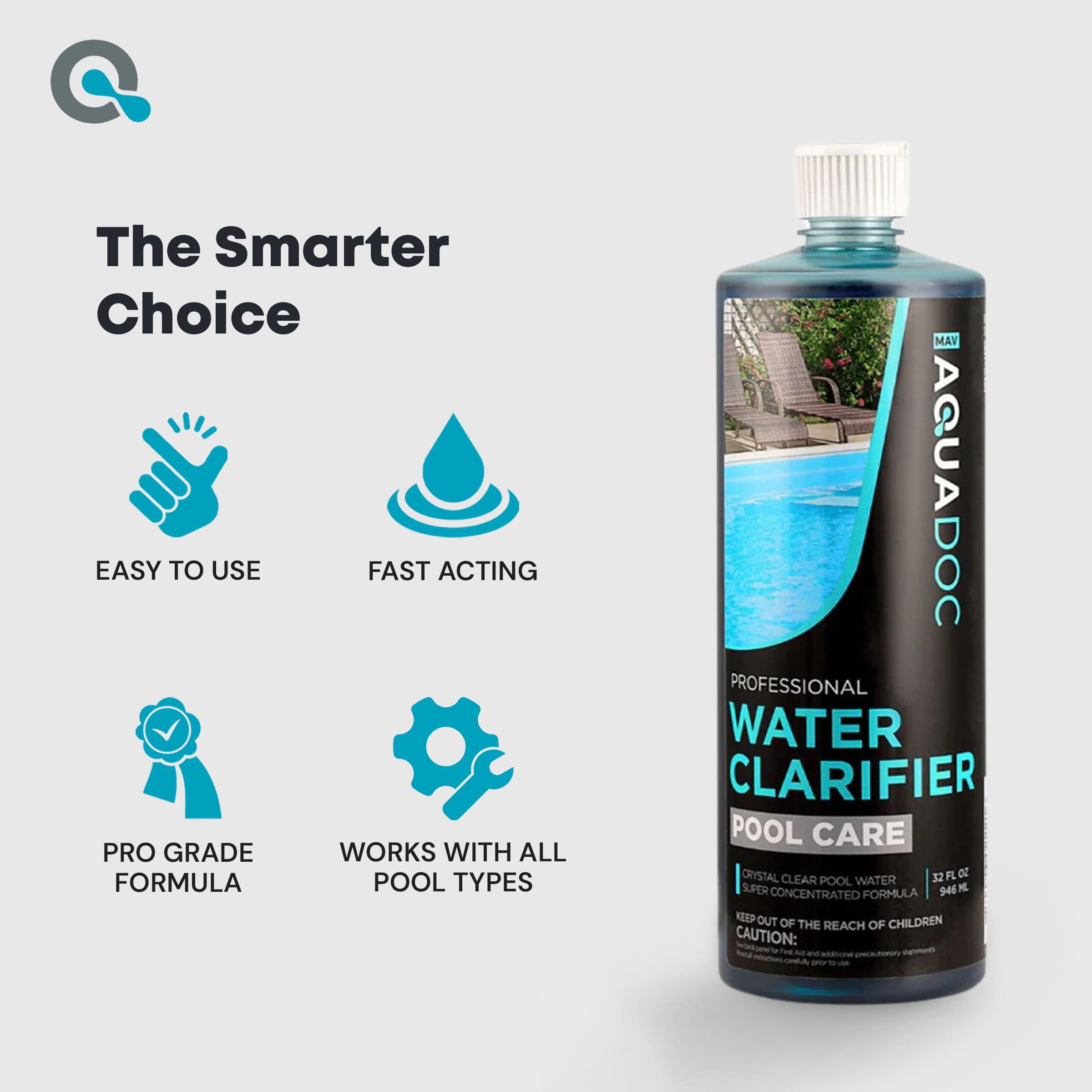 MAV AquaDoc botella 32oz junto a una regla para comparar tamaño práctico
