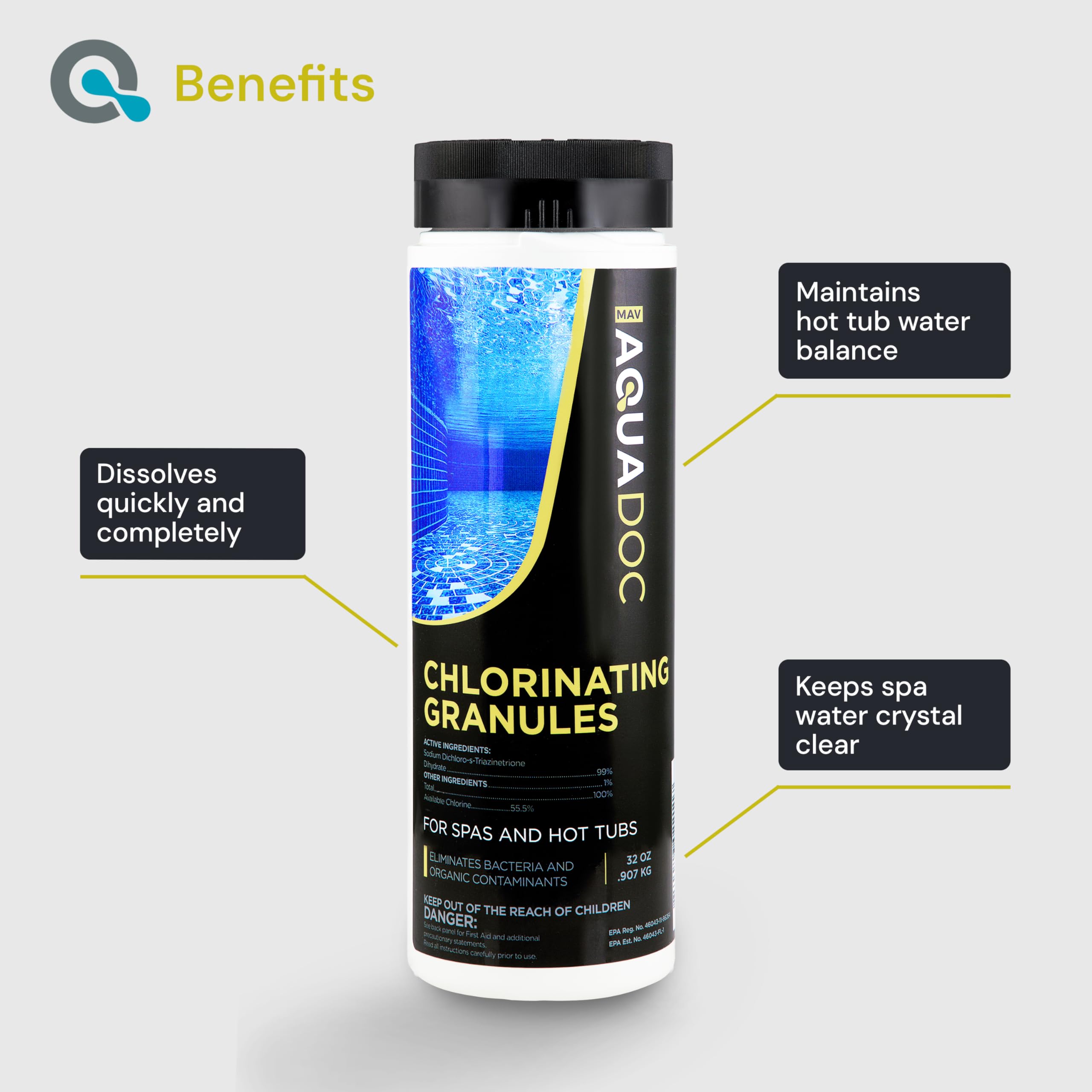AquaDoc en uso vertido en spa con circulación para distribución uniforme