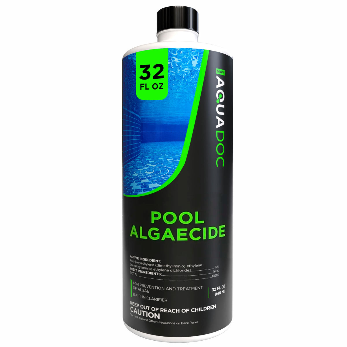 MAV AquaDoc frente del empaque mostrando 32 oz y beneficio de control de algas