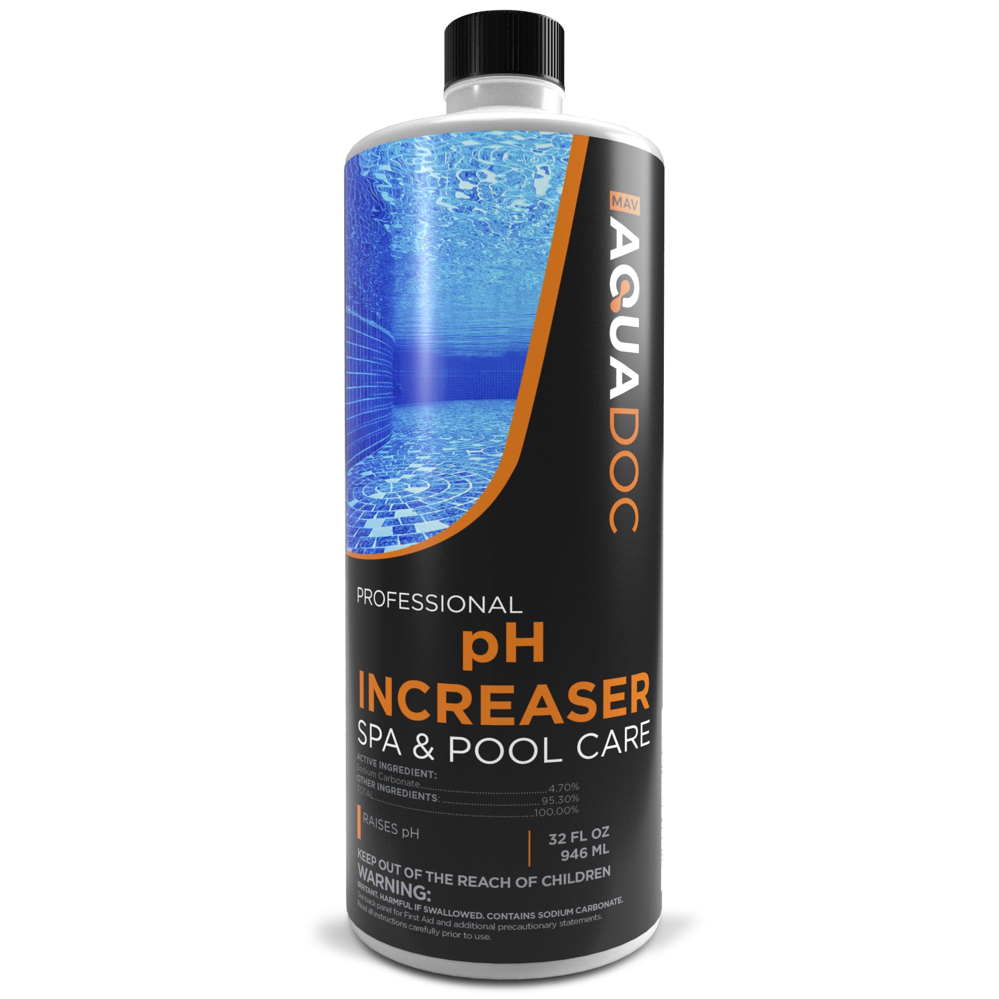 MAV AquaDoc botella frontal 32 oz mostrando diseño y volumen