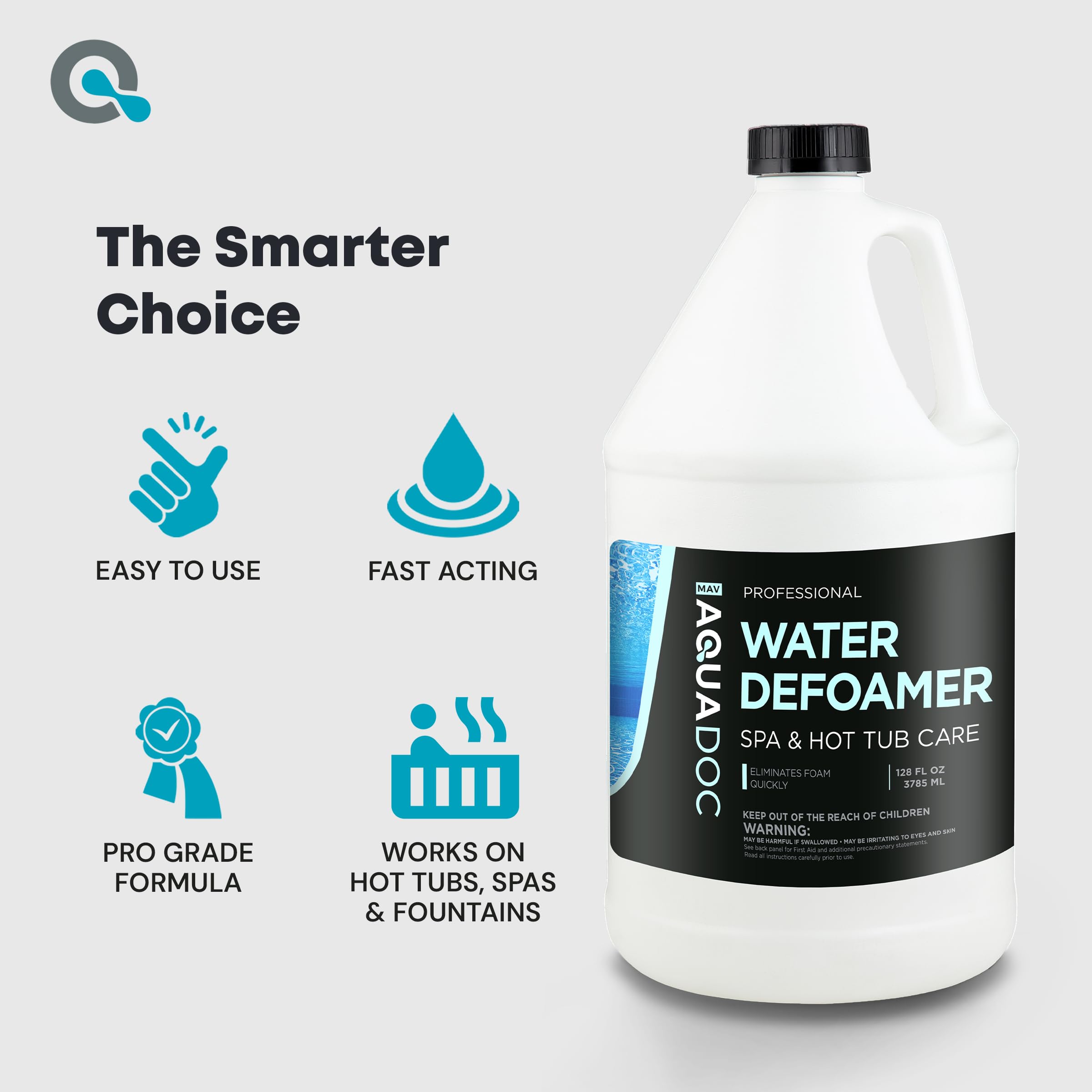 MAV AquaDoc botella 128 oz al lado de objetos para ver la escala real