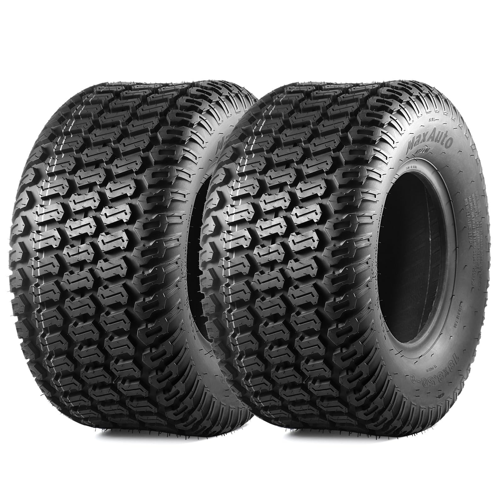 MaxAuto neumático frontal 18x8.5-8 muestra diseño y beneficio de protección al césped