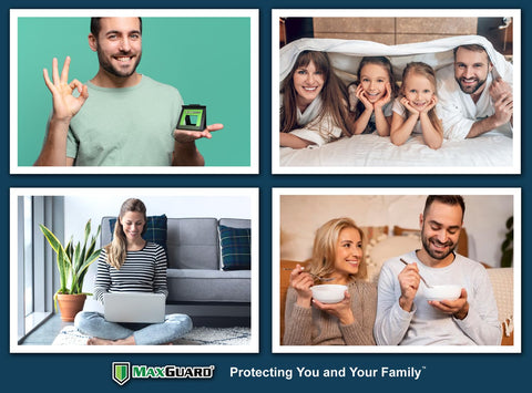 MaxGuard etiqueta con instrucciones claras para instalar y monitorizar