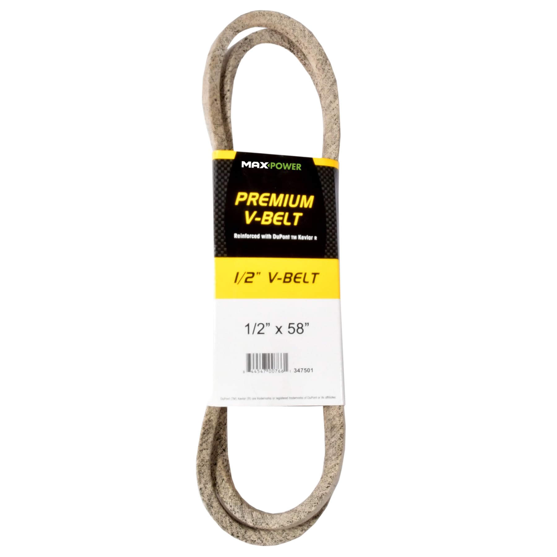 Maxpower correa frontal mostrando talla 1/2 x 58 y durabilidad