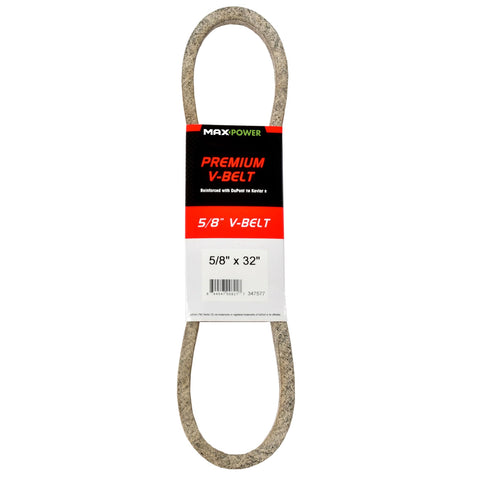 Maxpower correa V frontal del empaque que muestra la medida y durabilidad