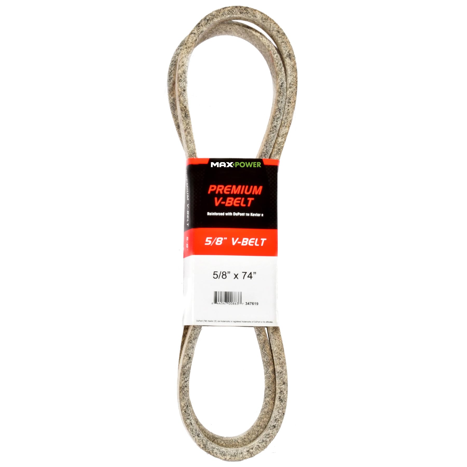 MaxPower correa V frontal mostrando tamaño y marca para reemplazo fiable