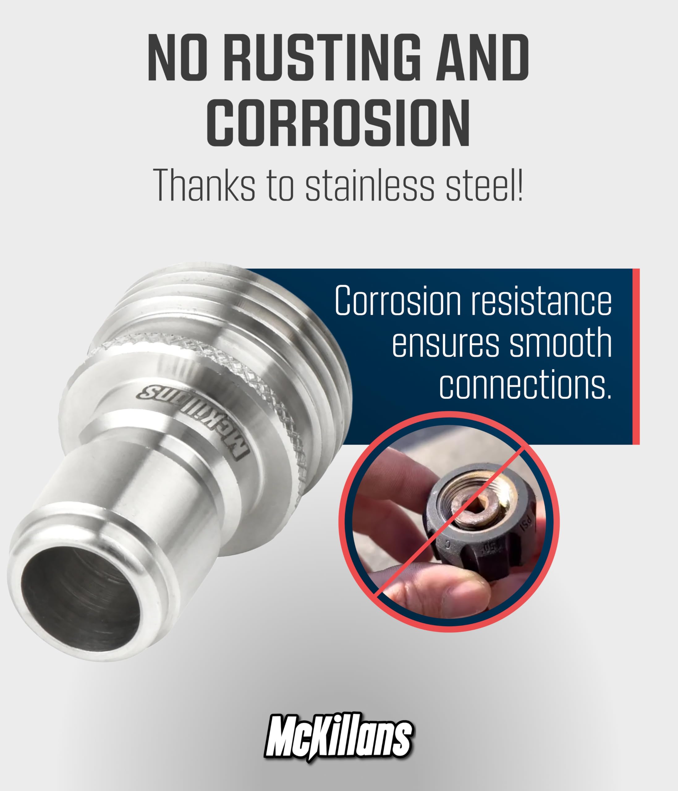 McKillans conector en uso unido a manguera para conexión instantánea