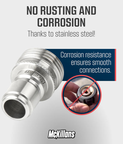 McKillans conector en uso unido a manguera para conexión instantánea