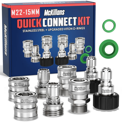 McKillans kit frontal mostrando piezas y beneficio de compatibilidad rápida