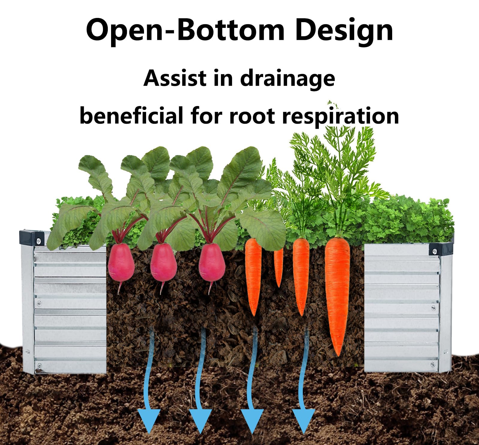 Meberam jardinera elevada con verduras mostrando cultivo eficiente