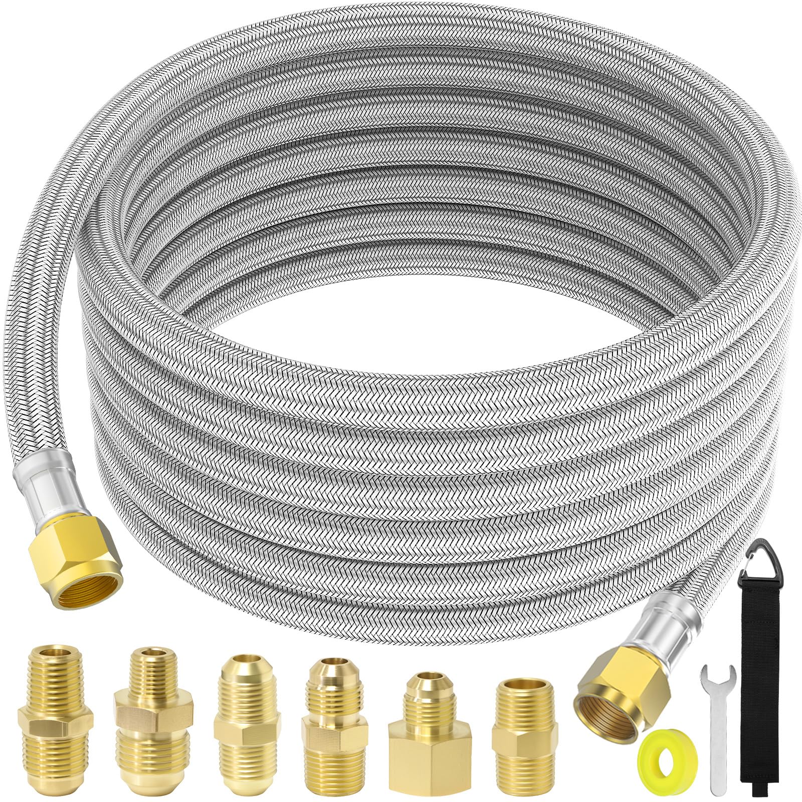 MEFUN manguera 24 ft vista frontal, extensión segura para barbacoas