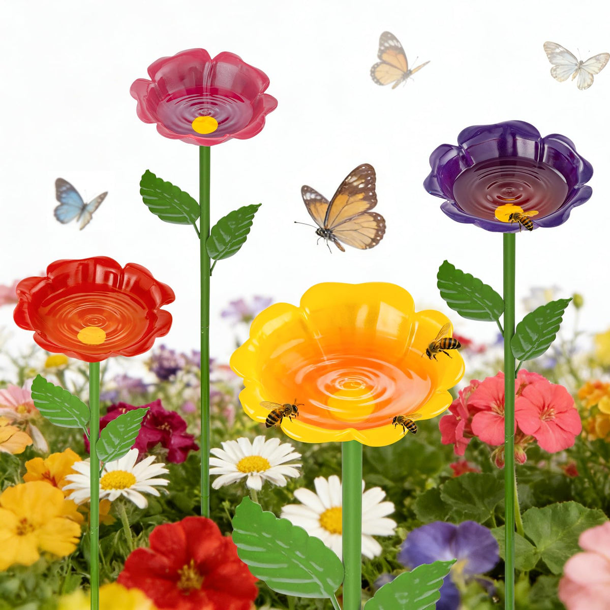 Mellbree vista frontal del pack de cuatro flores coloridas que atraen polinizadores