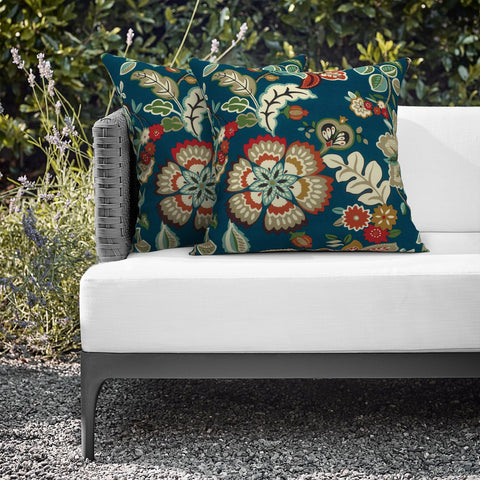 Melody Elephant cojines en porche azul pavo real, aporta estilo y armonía