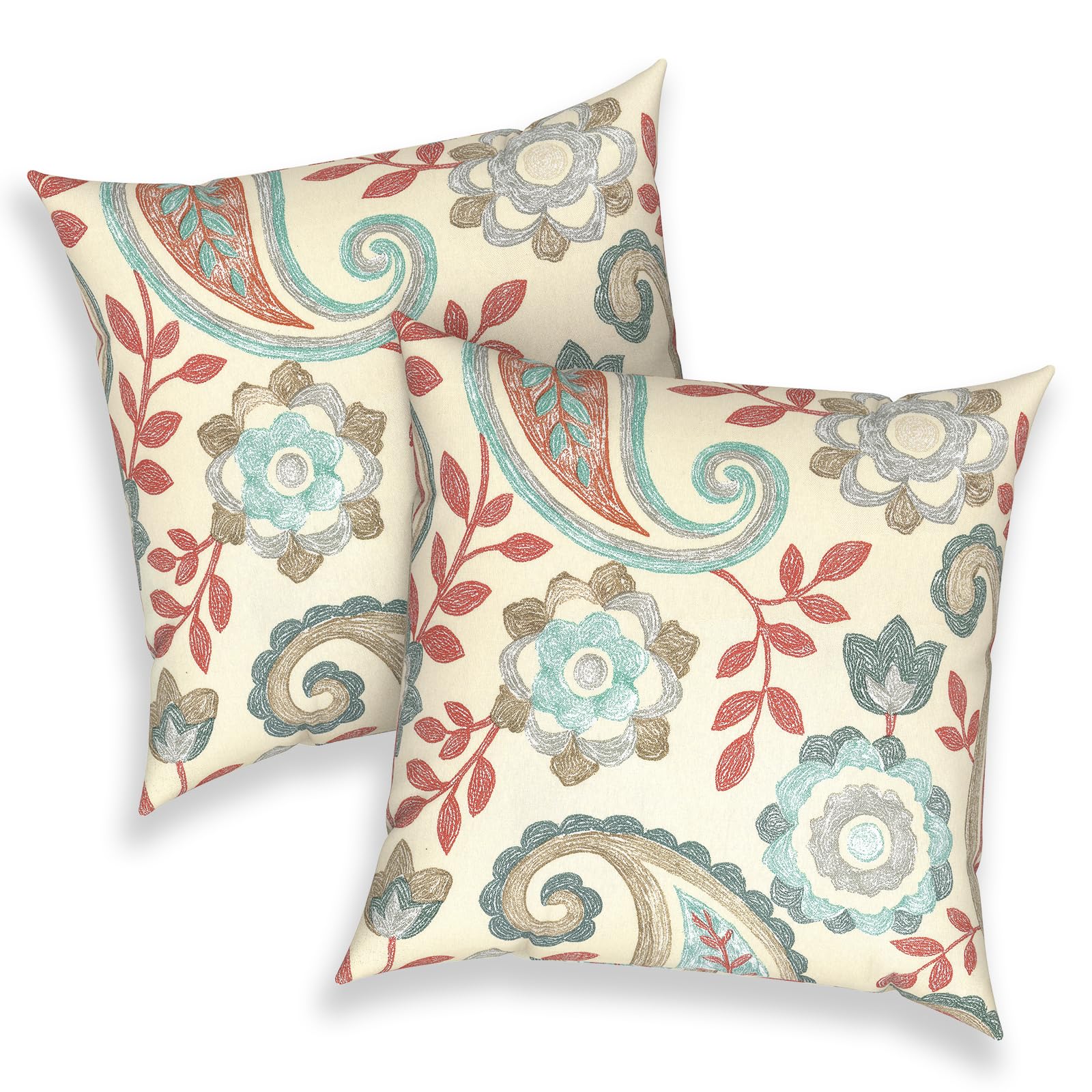 Melody Elephant vista frontal del pack de 2 cojines mostrando patrón paisley y tamaño
