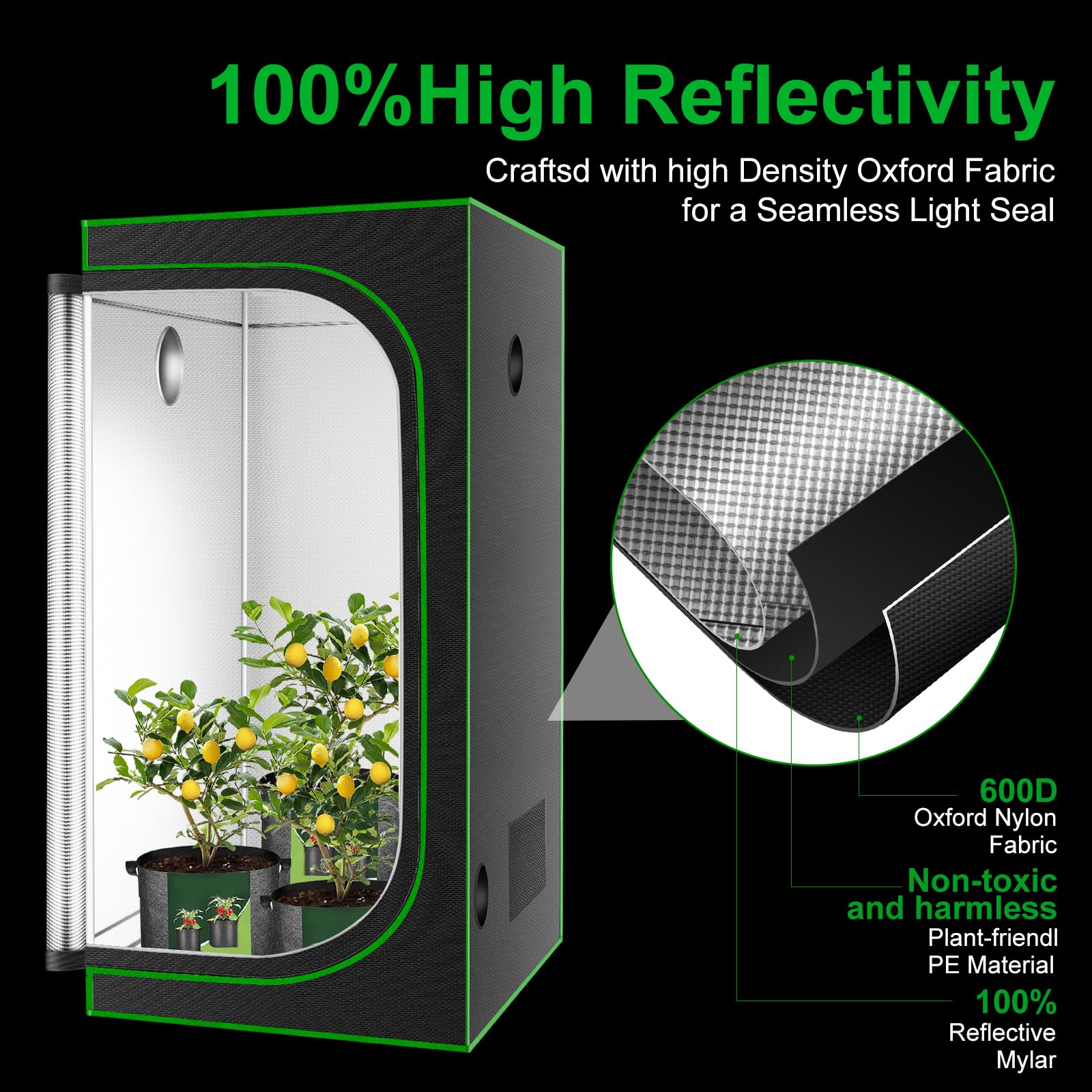 MELONFARM mylar diamante interior destacando reflectividad para más luz