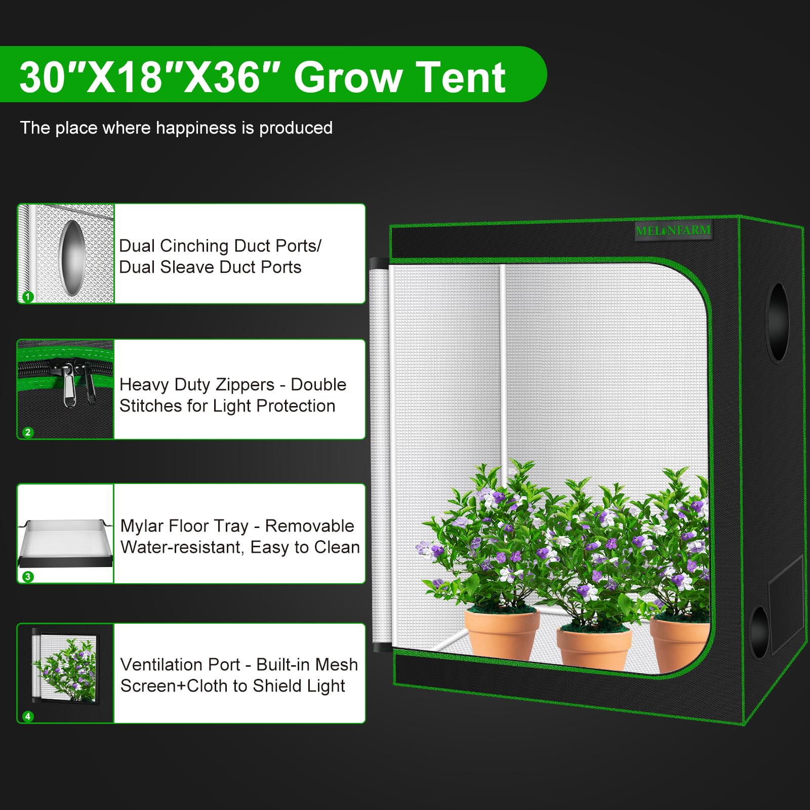 MELONFARM ventana de observación transparente para revisar plantas sin abrir la tienda