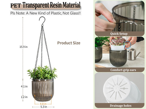 Melphoe comparación de escala mostrando 5.3 pulgadas para elegir plantas de tamaño apropiado